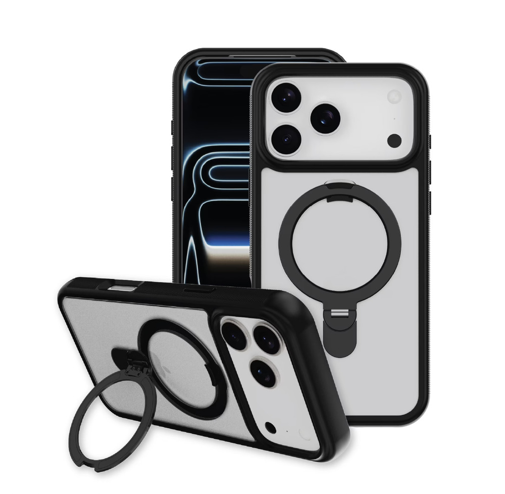 iPhone 17 AIR ONN Rotating Kickstand Clear Frosted Black Case MagSafe Compatible